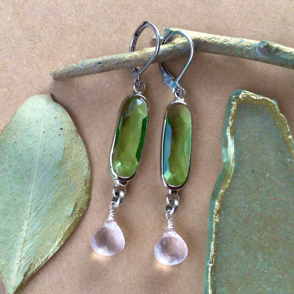 Peridot Rose Quartz Earrings Sundance Charm silver